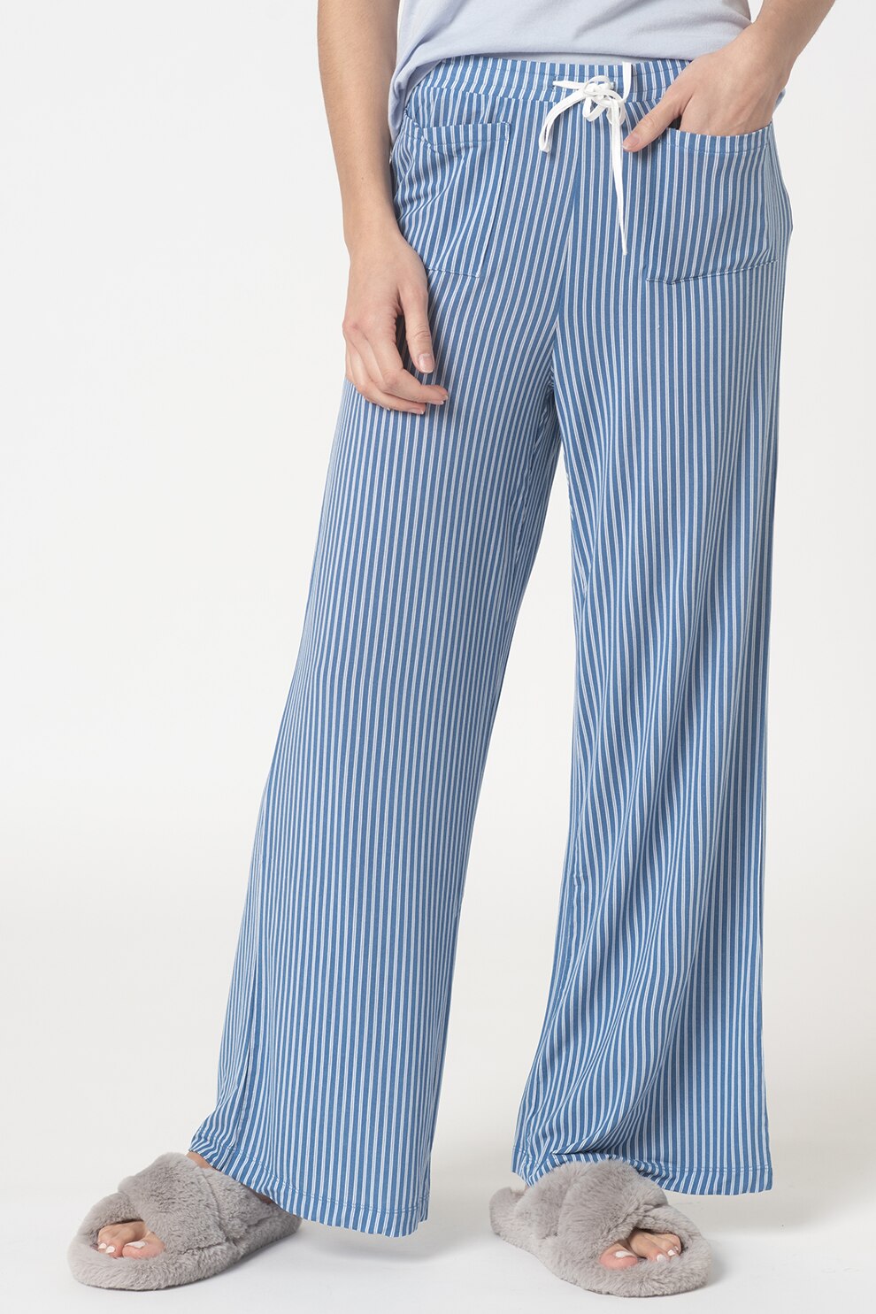 GAP, Pantaloni de pijama cu croiala ampla, albastru inchis/alb