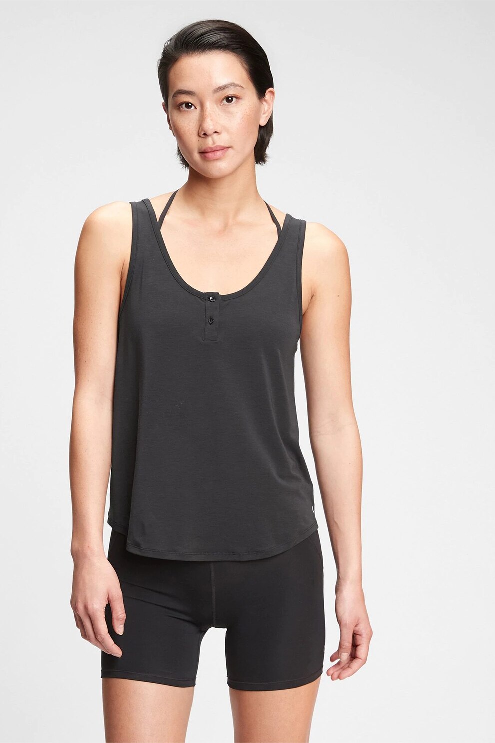 GAP, Top din amestec de modal cu fenta cu nasturi, Gri antracit