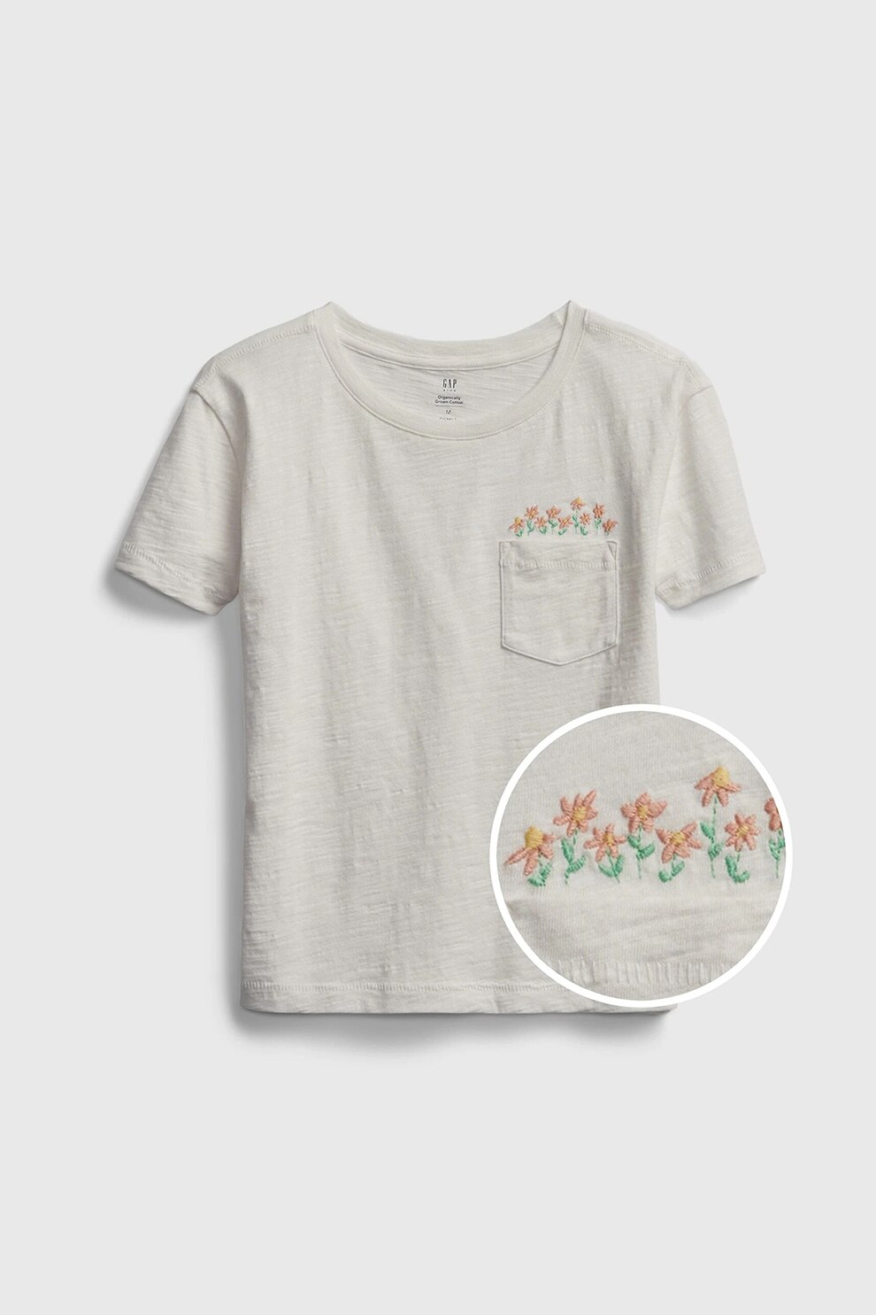 GAP, Tricou cu decolteu la baza gatului si buzunar pe piept, Gri/oranj/verde