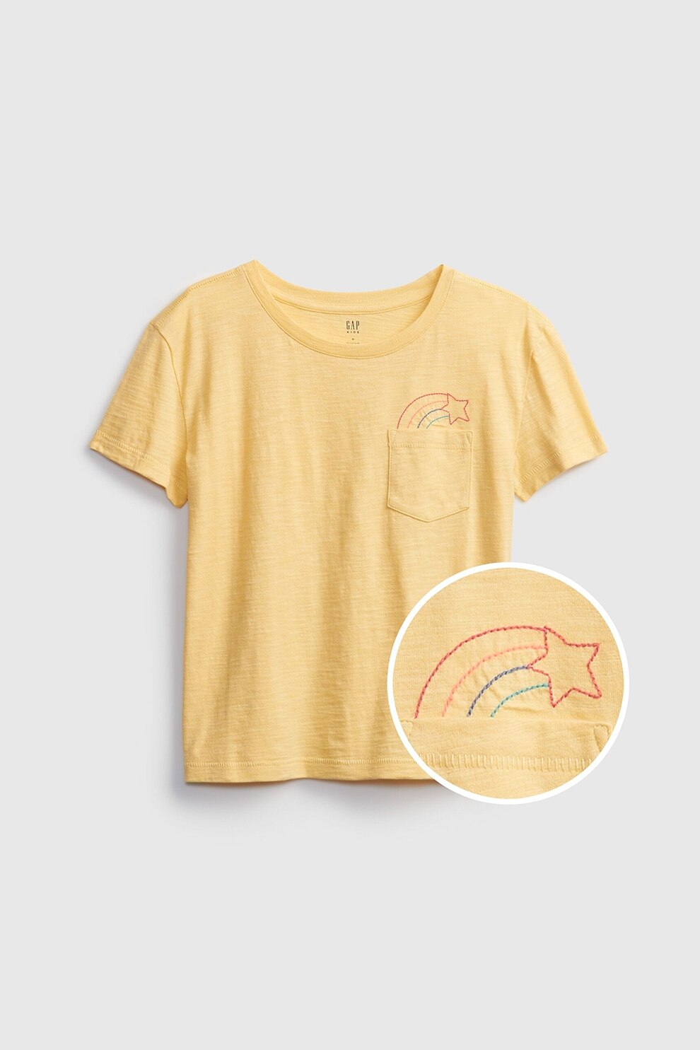 GAP, Tricou cu decolteu la baza gatului si buzunar pe piept, Galben