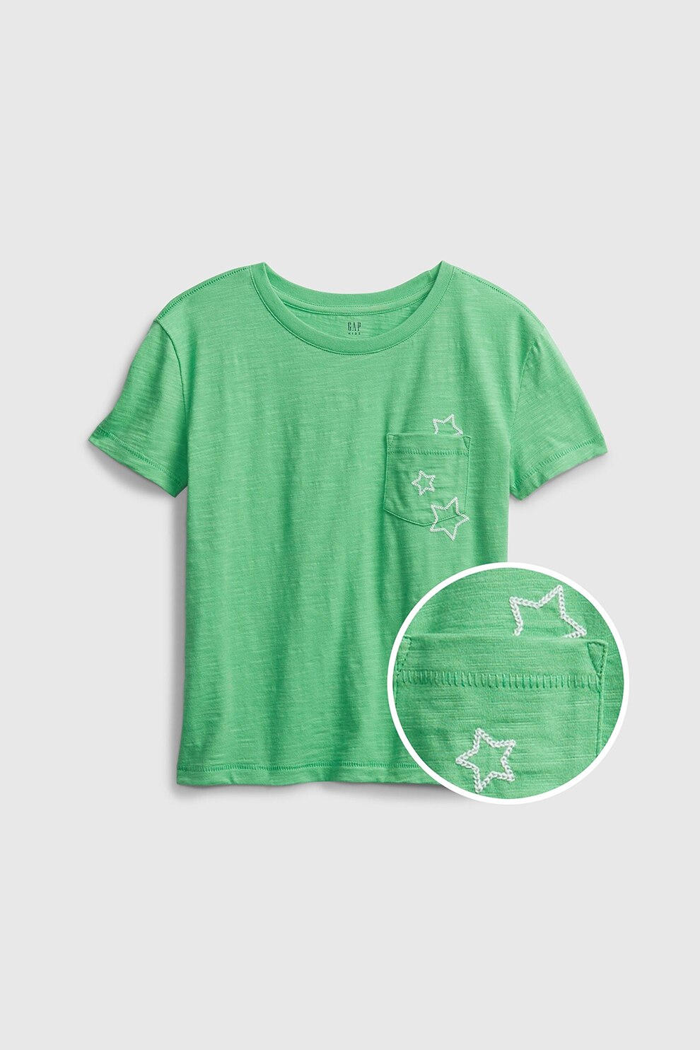 GAP, Tricou cu decolteu la baza gatului si buzunar pe piept, Verde/Alb