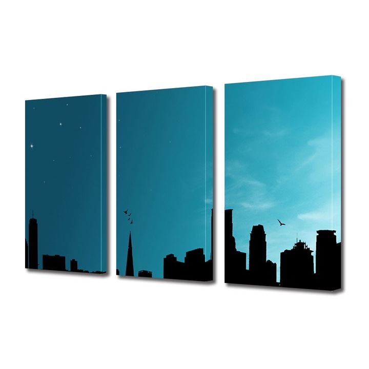 Set Tablouri Multicanvas 3 Piese Abstract Decorativ, Orasul, 25 x 45 cm