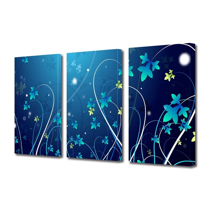 Set Tablouri Multicanvas 3 Piese Abstract Decorativ Flori, 60 x 120 cm