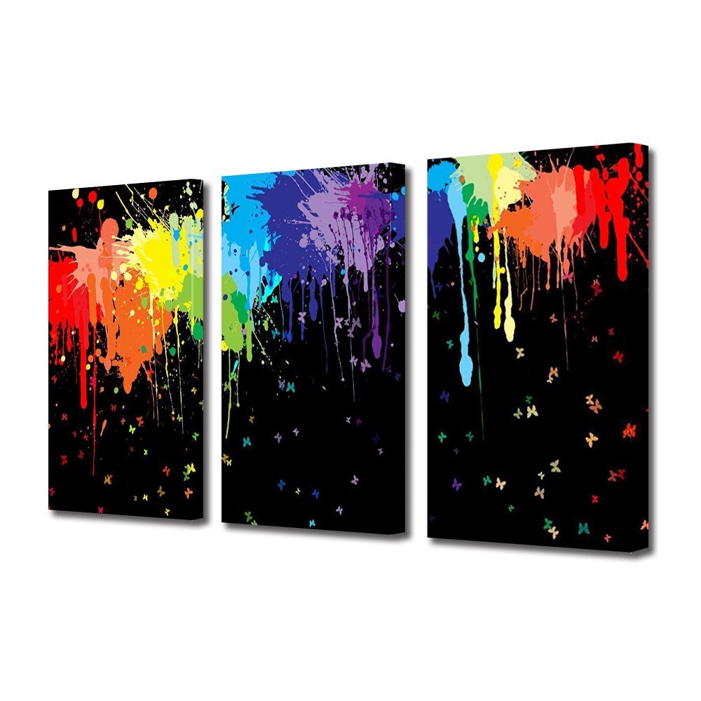 Set Tablouri Multicanvas 3 Piese Abstract Decorativ Pete colorate, 100 x 210 cm