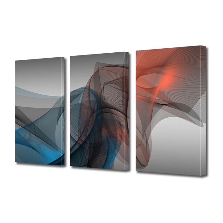 Set Tablouri Multicanvas 3 Piese Abstract Decorativ Forme fine, 45 x 90 cm