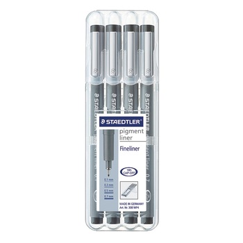 Set pigment liner 4 dimensiuni Staedtler ST-308-WP4 Set pigment liner 4 dimensiuni Staedtler ST-308-WP4