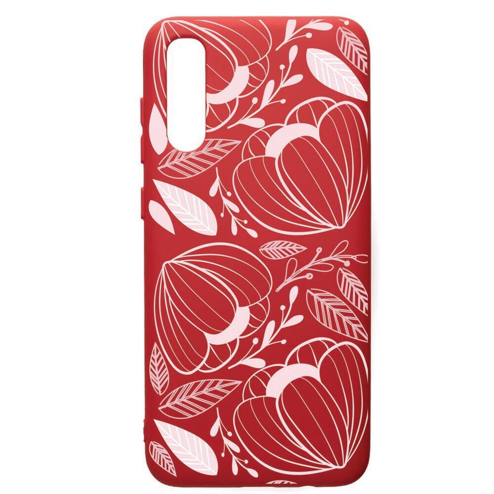 Husa de protectie Samsung Galaxy A70, Pink Flowers, silicon, cu interiorul din material textil, protectie camera, Red, PR113