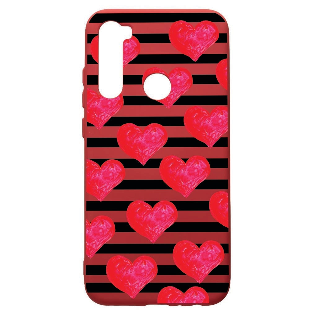 Husa de protectie Xiaomi Redmi Note 8, Red Hearts, silicon, cu interiorul din material textil, protectie camera, Red, PR102
