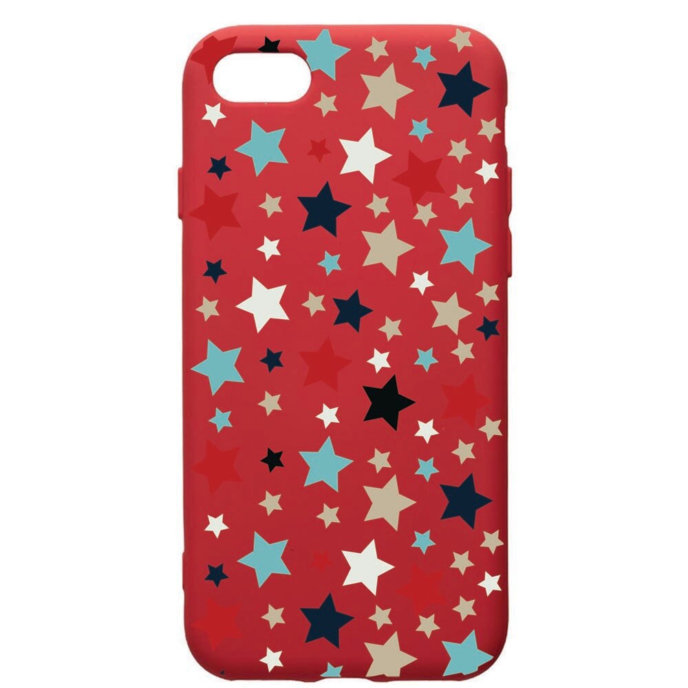 Husa de protectie Apple iPhone 8 Plus / iPhone 7 Plus, Star, silicon, cu interiorul din material textil, protectie camera, Red, PR146