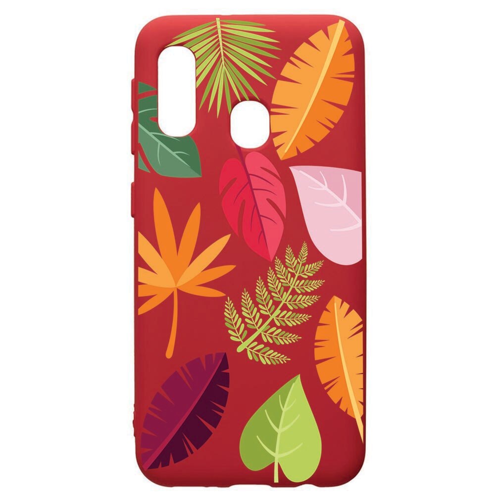 Husa de protectie Samsung Galaxy A40, Feathers, silicon, cu interiorul din material textil, protectie camera, Red, PR151