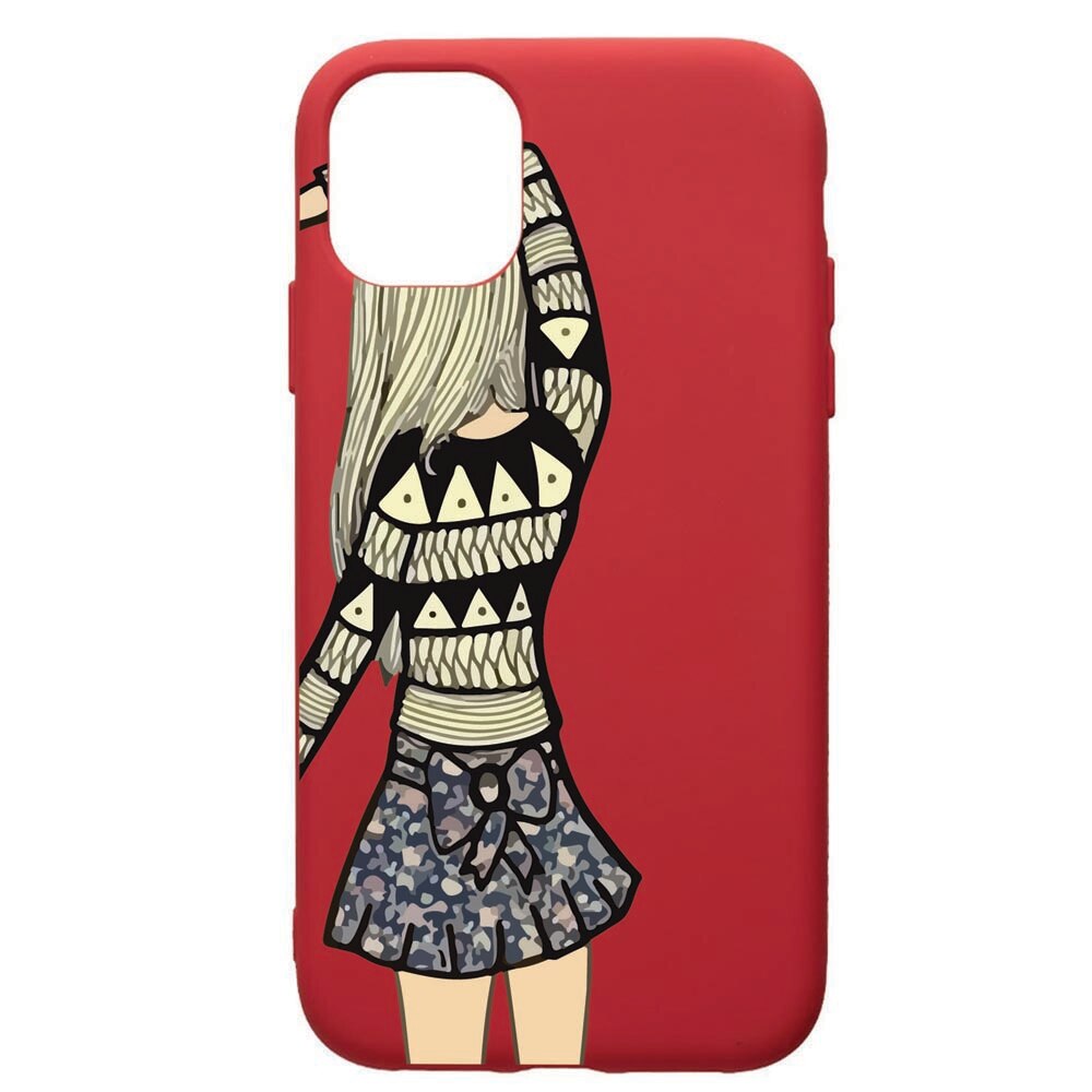 Husa de protectie Apple iPhone 11 Pro, Girl, silicon, cu interiorul din material textil, protectie camera, Red, PR187