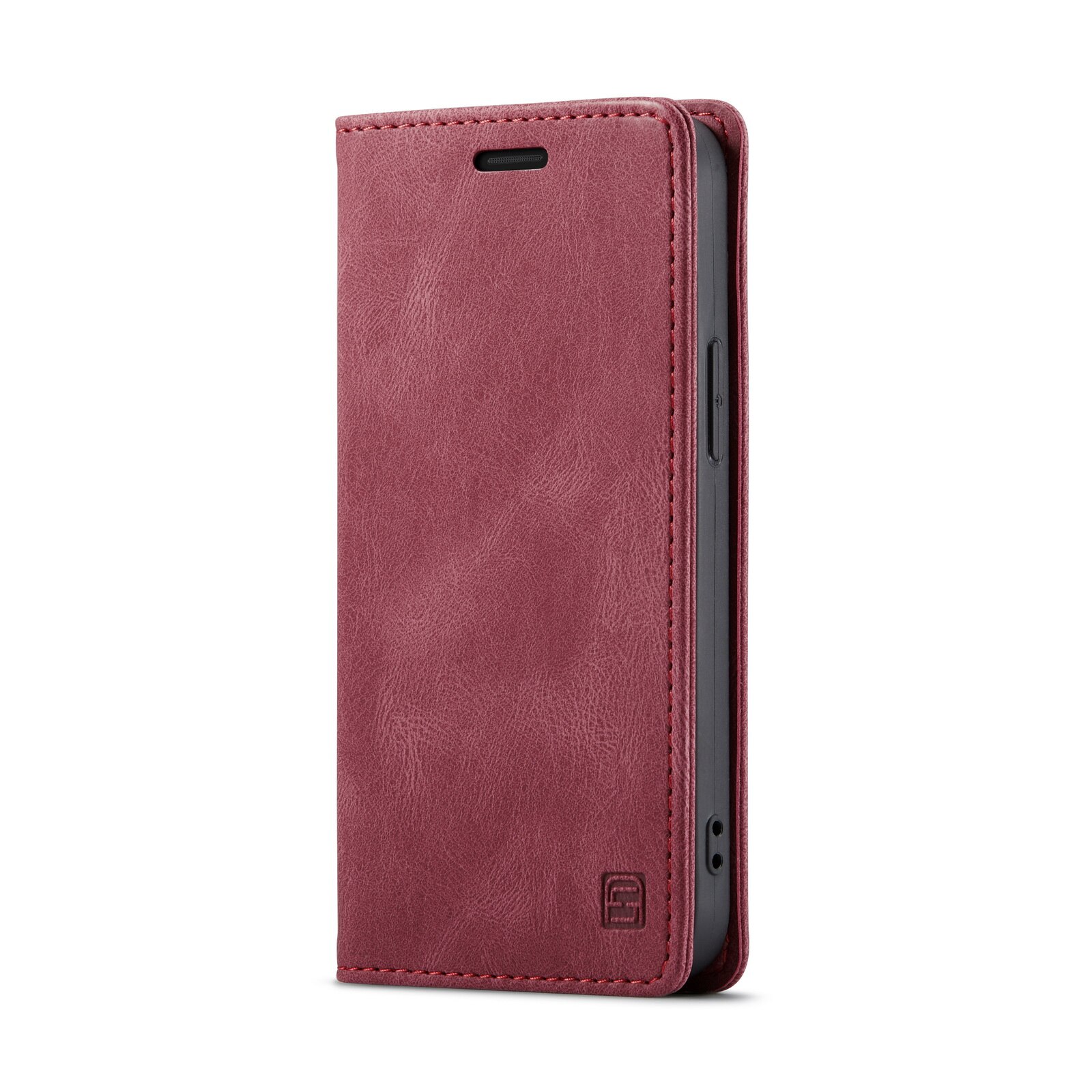 Husa pentru iPhone 12 Mini, CaseMe Retro, slim, piele, tip portofel, stand, inchidere magnetica, textura moale, protectie RFID, Rosu