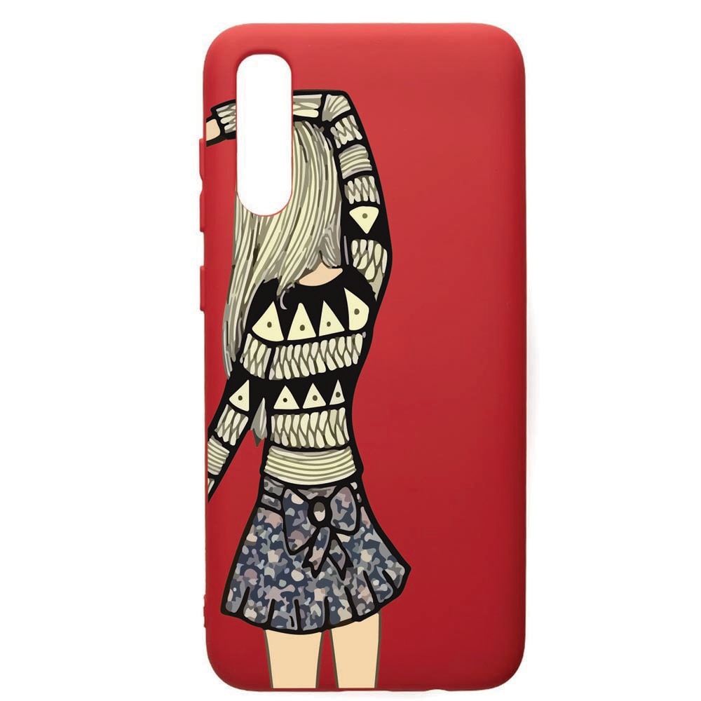 Husa de protectie Samsung Galaxy A70, Girl, silicon, cu interiorul din material textil, protectie camera, Red, PR187