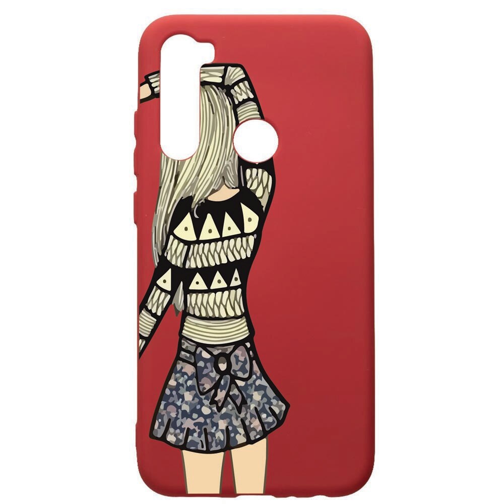 Husa de protectie Xiaomi Redmi Note 8, Girl, silicon, cu interiorul din material textil, protectie camera, Red, PR187