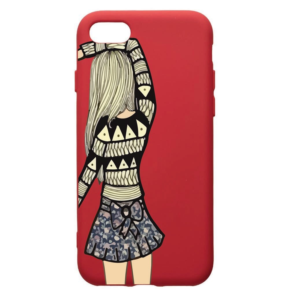 Husa de protectie Apple iPhone 8 Plus / iPhone 7 Plus, Girl, silicon, cu interiorul din material textil, protectie camera, Red, PR187