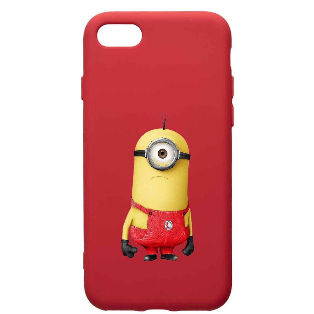 Husa de protectie Apple iPhone 8 Plus / iPhone 7 Plus, Cartoon, Minion, silicon, cu interiorul din material textil, protectie camera, Red, PR206