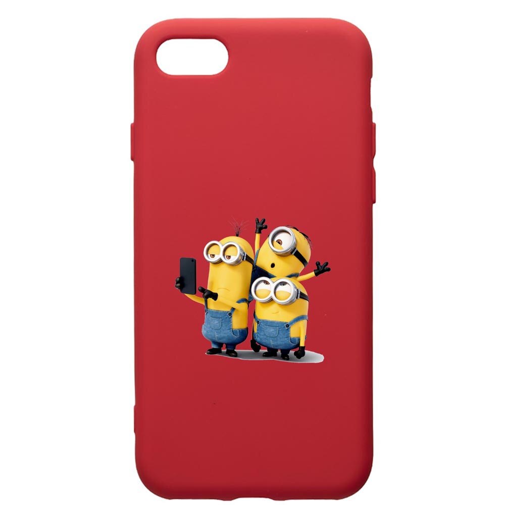 Husa de protectie Apple iPhone SE 2 / iPhone 8 / iPhone 7, Minions, silicon, cu interiorul din material textil, protectie camera, Red, PR207