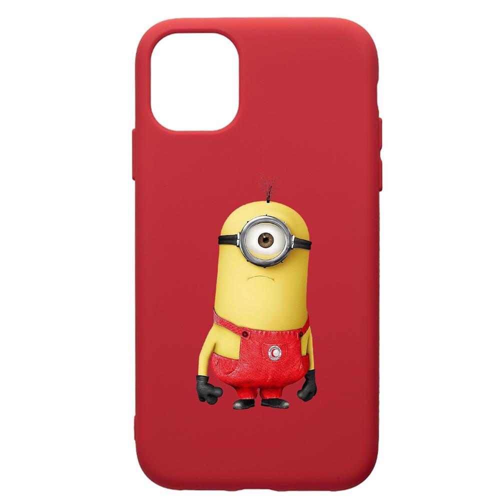 Husa de protectie Apple iPhone 11 Pro, Cartoon, Minion, silicon, cu interiorul din material textil, protectie camera, Red, PR206