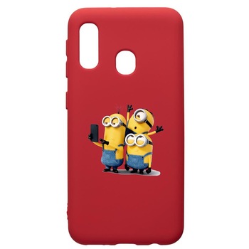 Husa de protectie Samsung Galaxy A40, Minions, silicon, cu interiorul din material textil, protectie camera, Red, PR207 Husa de protectie Samsung Galaxy A40, Minions, silicon, cu interiorul din material textil, protectie camera, Red, PR207