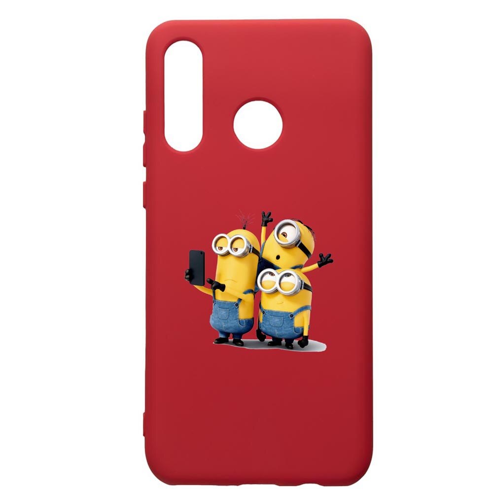 Husa de protectie Huawei P30 Lite, Minions, silicon, cu interiorul din material textil, protectie camera, Red, PR207