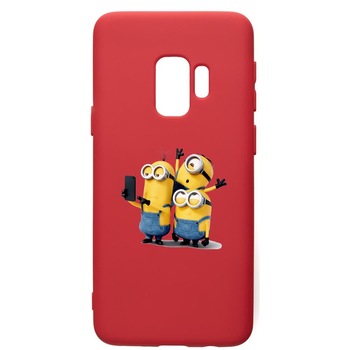 Husa de protectie Samsung Galaxy S9, Minions, silicon, cu interiorul din material textil, protectie camera, Red, PR207 Husa de protectie Samsung Galaxy S9, Minions, silicon, cu interiorul din material textil, protectie camera, Red, PR207