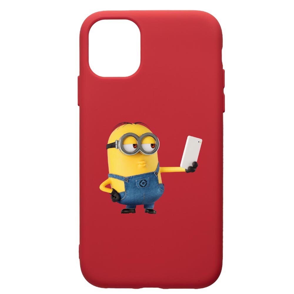 Husa de protectie Samsung Galaxy A51, Minion Selfie, silicon, cu interiorul din material textil, protectie camera, Red, PR211