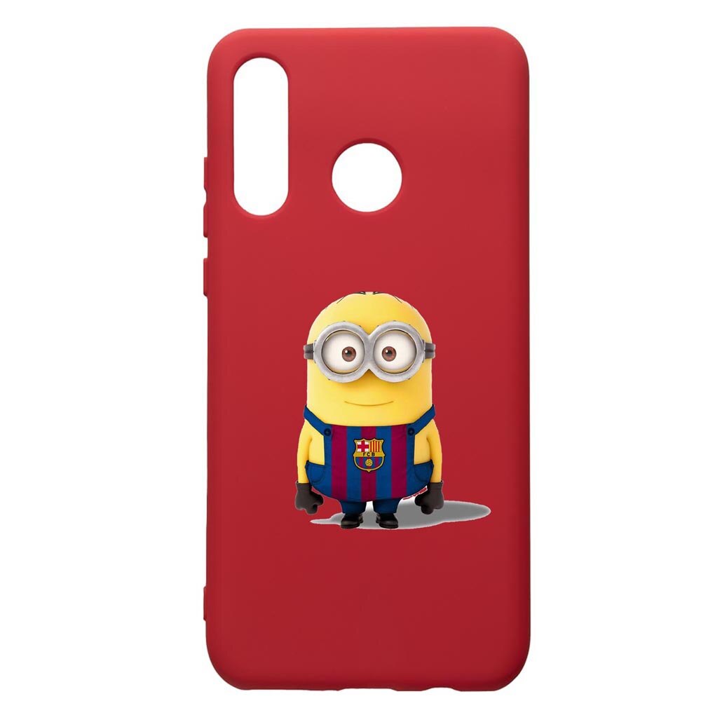 Husa de protectie Huawei P30 Lite, Minion Football, silicon, cu interiorul din material textil, protectie camera, Red, PR212