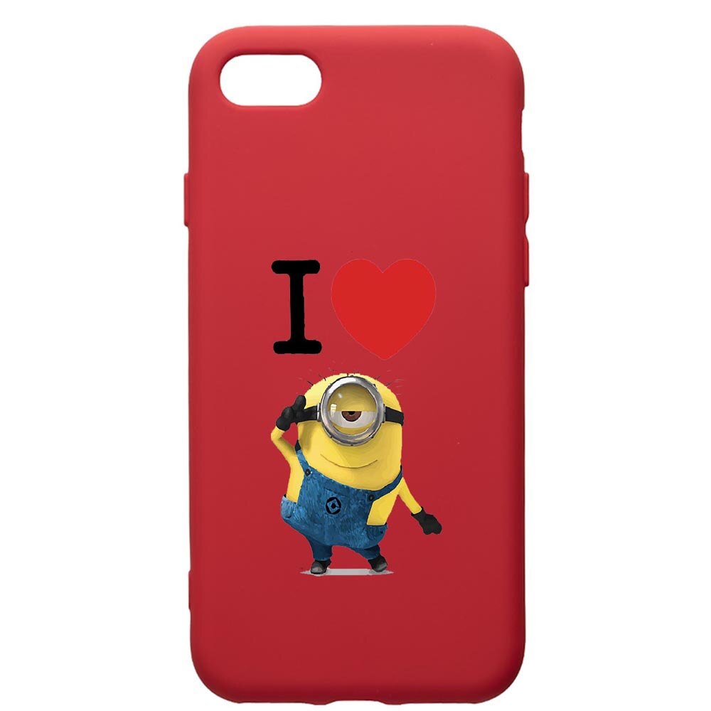 Husa de protectie Apple iPhone 8 Plus / iPhone 7 Plus, I Love Minion, silicon, cu interiorul din material textil, protectie camera, Red, PR216