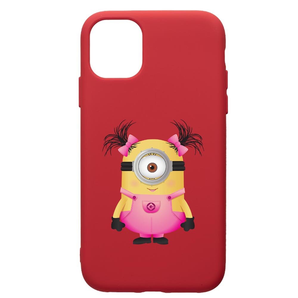 Husa de protectie Apple iPhone 11, Minion Girl, silicon, cu interiorul din material textil, protectie camera, Red, PR213