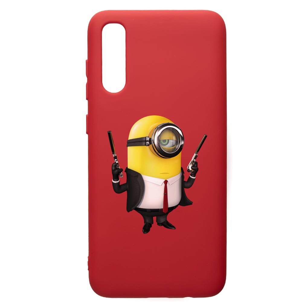 Husa de protectie Samsung Galaxy A70, Minion Hitman, silicon, cu interiorul din material textil, protectie camera, Red, PR214