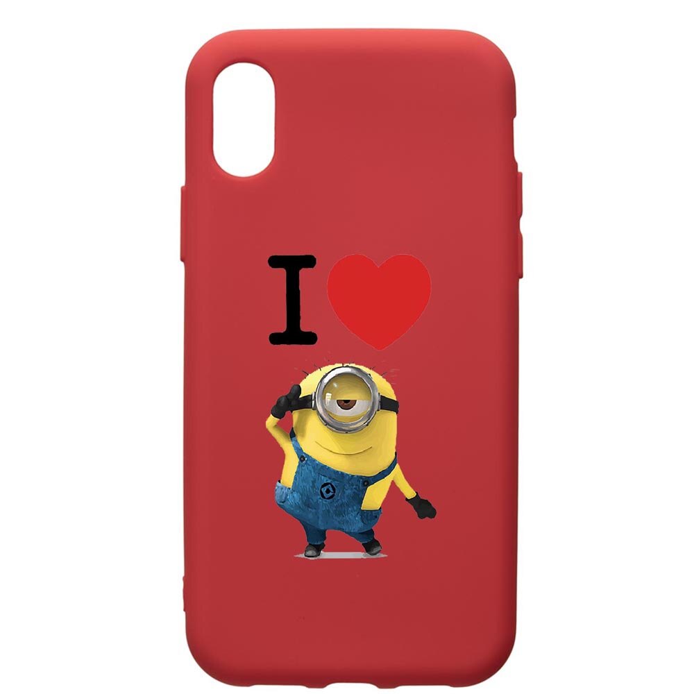 Husa de protectie Apple iPhone XR, I Love Minion, silicon, cu interiorul din material textil, protectie camera, Red, PR216