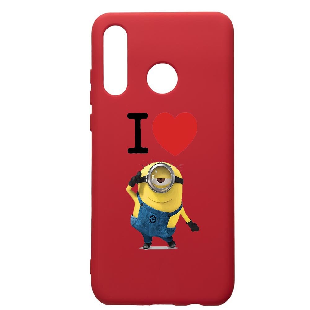 Husa de protectie Huawei P30 Lite, I Love Minion, silicon, cu interiorul din material textil, protectie camera, Red, PR216