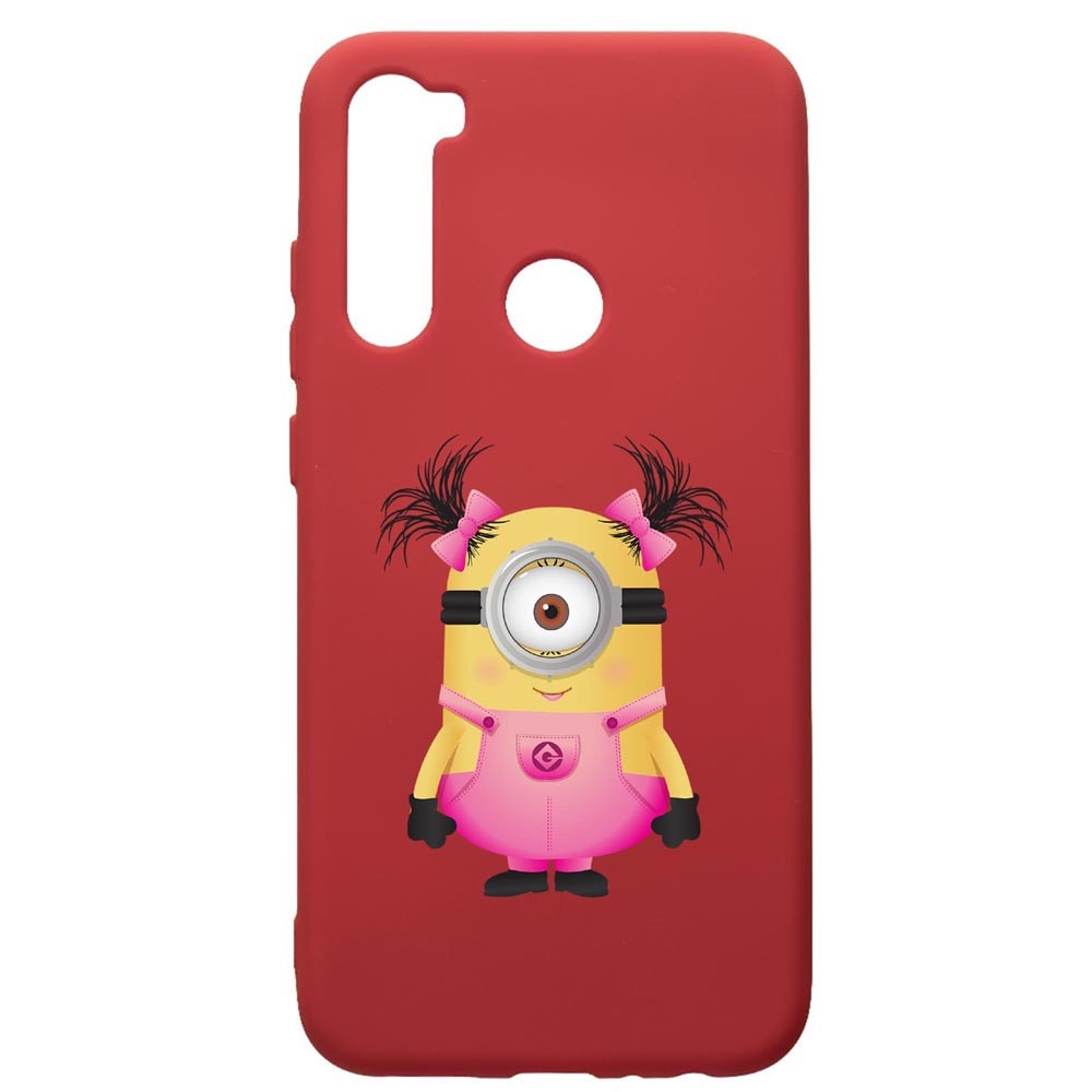 Husa de protectie Xiaomi Redmi Note 8, Minion Girl, silicon, cu interiorul din material textil, protectie camera, Red, PR213