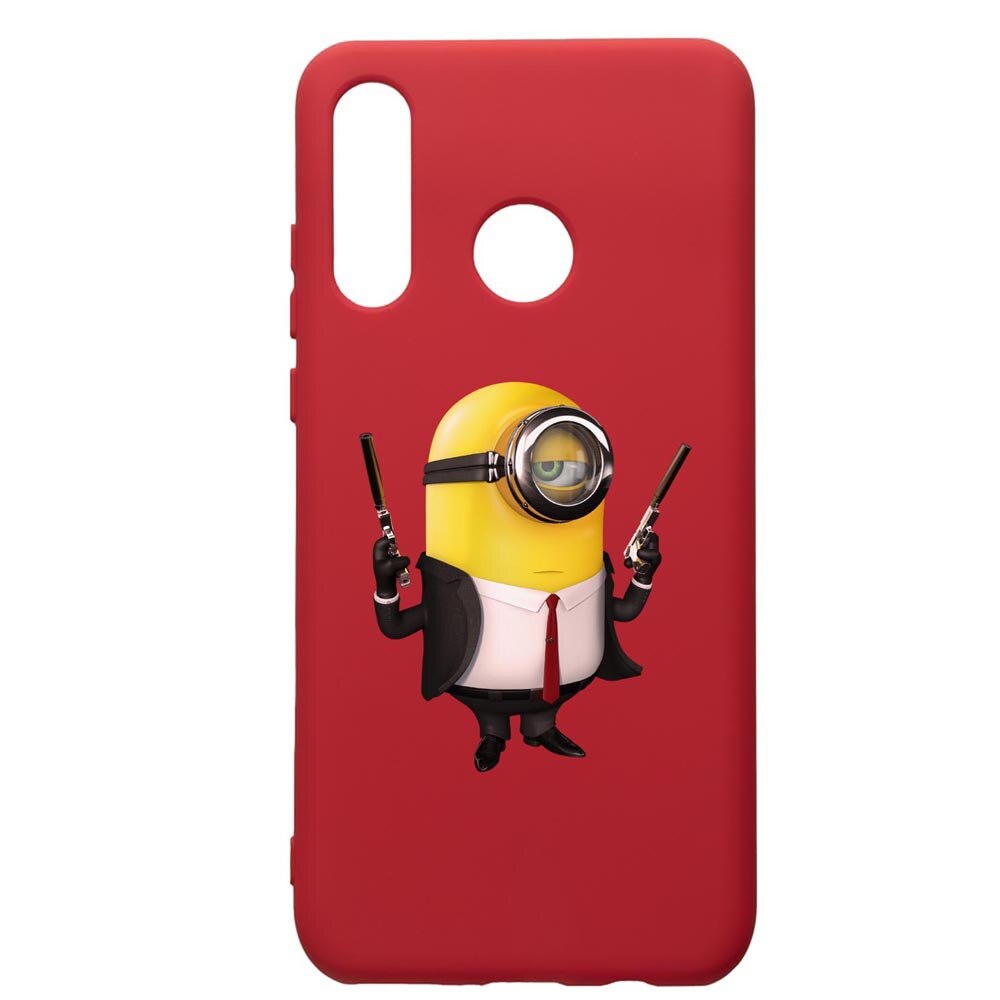 Husa de protectie Huawei P30 Lite, Minion Hitman, silicon, cu interiorul din material textil, protectie camera, Red, PR214