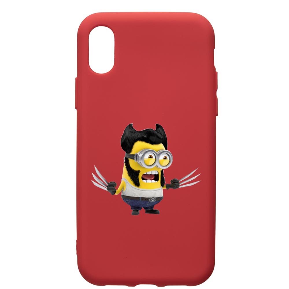 Husa de protectie Apple iPhone XS / iPhone X, Minion X-Men, silicon, cu interiorul din material textil, protectie camera, Red, PR218