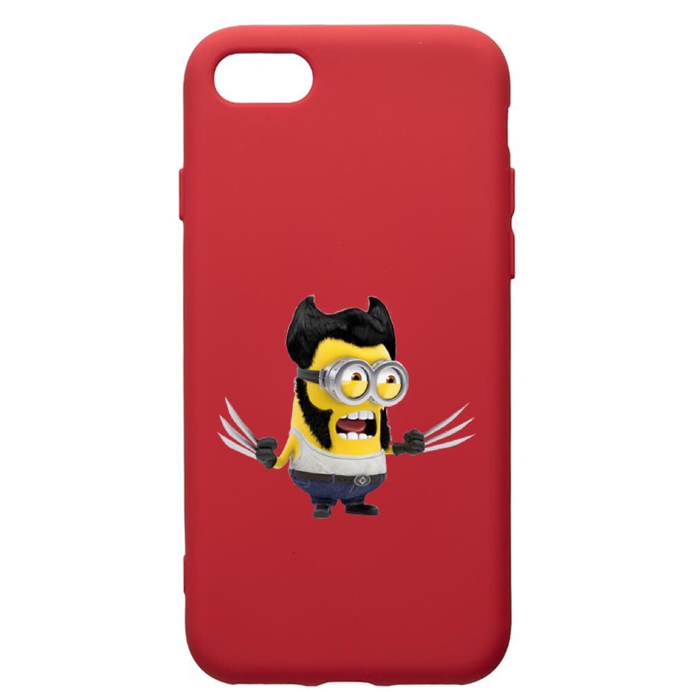 Husa de protectie Apple iPhone 8 Plus / iPhone 7 Plus, Minion X-Men, silicon, cu interiorul din material textil, protectie camera, Red, PR218