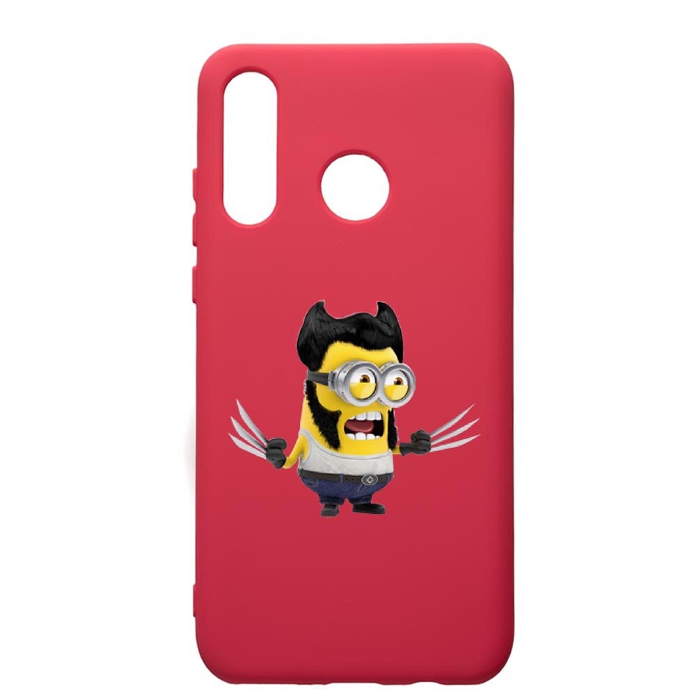 Husa de protectie Huawei P30 Lite, Minion X-Men, silicon, cu interiorul din material textil, protectie camera, Maroon, PM218