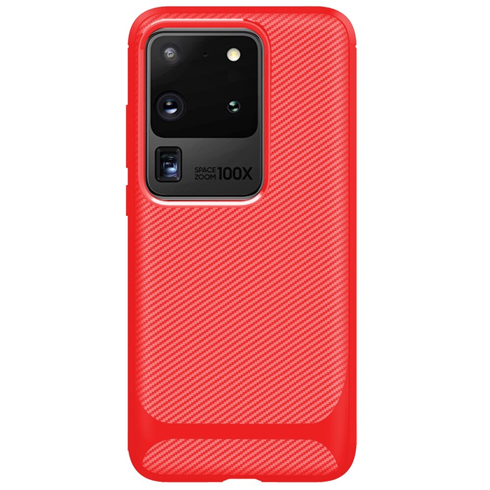 Husa Enkay Carbon Fiber compatibila cu Samsung Galaxy S20 Ultra, Red