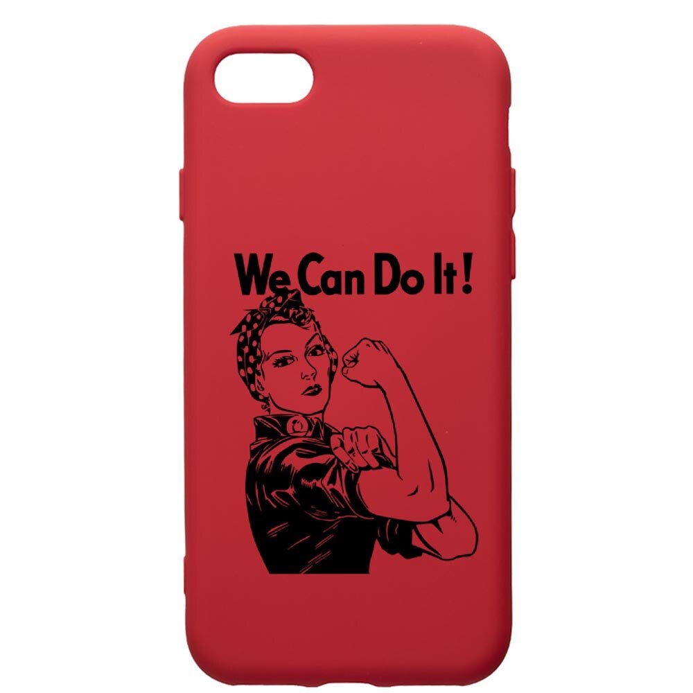 Husa de protectie Apple iPhone SE 2 / iPhone 8 / iPhone 7, Woman, We Can Do It, silicon, cu interiorul din material textil, protectie camera, Red, PR226