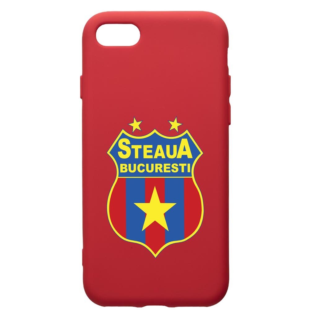Husa de protectie Apple iPhone SE 2 / iPhone 8 / iPhone 7, Football, Steaua, silicon, cu interiorul din material textil, protectie camera, Red, PR230