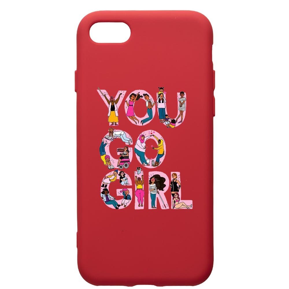 Husa de protectie Apple iPhone 8 Plus / iPhone 7 Plus, Girl Power, silicon, cu interiorul din material textil, protectie camera, Red, PR250