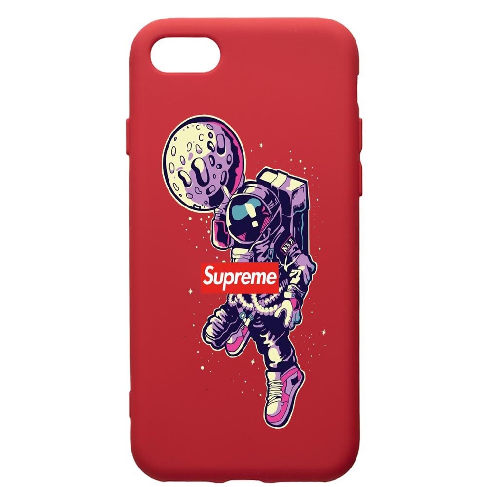 Husa de protectie Apple iPhone SE 2 / iPhone 8 / iPhone 7, Supreme, Astronaut, silicon, cu interiorul din material textil, protectie camera, Red, PR254