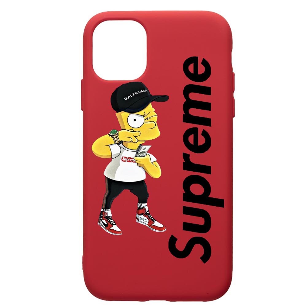Husa de protectie Apple iPhone 11 Pro, Supreme, The Simpsons, silicon, cu interiorul din material textil, protectie camera, Red, PR258