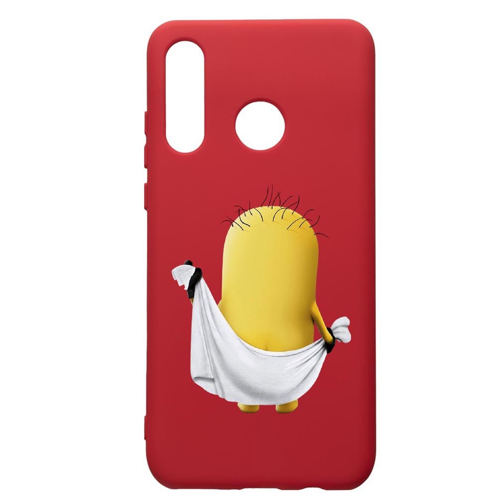 Husa de protectie Huawei P30 Lite, Cartoon Minion, silicon, cu interiorul din material textil, protectie camera, Red, PR219