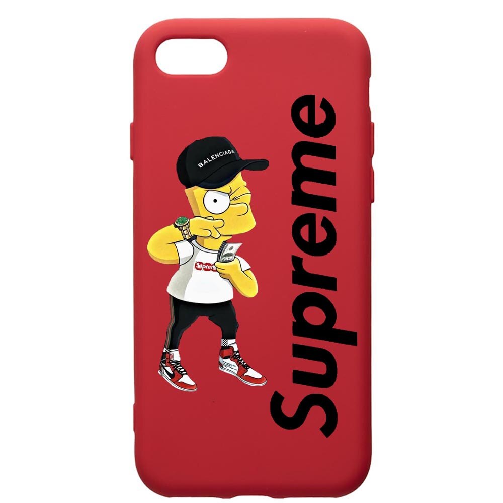 Husa de protectie Apple iPhone 8 Plus / iPhone 7 Plus, Supreme, The Simpsons, silicon, cu interiorul din material textil, protectie camera, Red, PR258