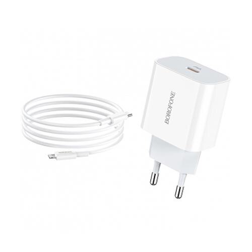 Incarcator Priza Telefon Speedy Charger PD3.0 USB Type C 18w Borofone + Cablu Date Lightning