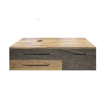 Set baza mobilier baie suspendat Ilias 100 x 30 x 46 cm cu blat, Gri marmorat/Lemn auriu Set baza mobilier baie suspendat Ilias 100 x 30 x 46 cm cu blat, Gri marmorat/Lemn auriu