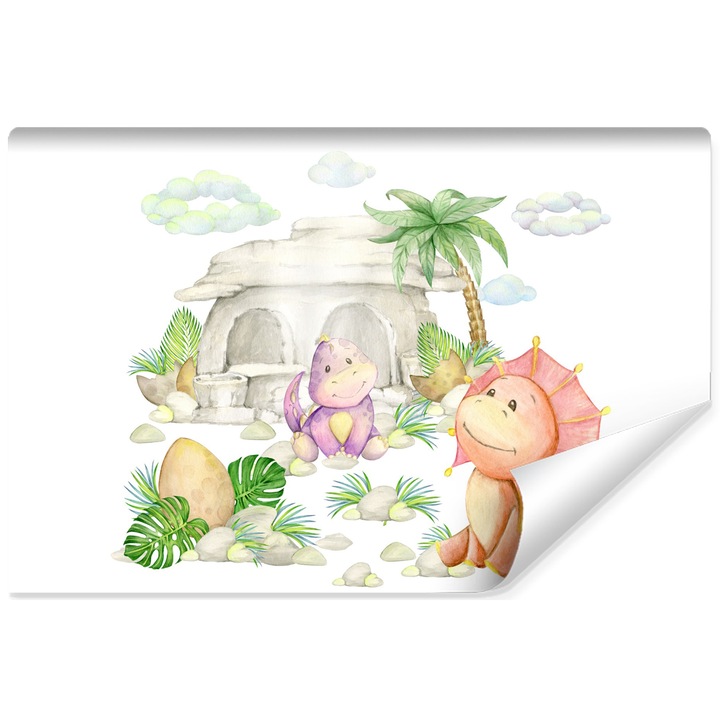 Fototapet pentru copii dinozauri animale 400cm x 280cm Tema basmului, Colorat, Decorativ, Modern, Fantezie