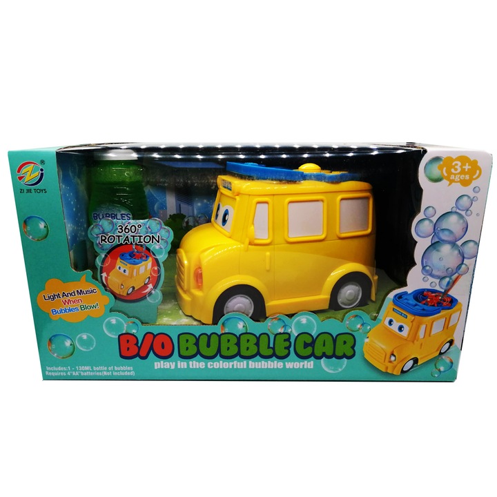 Jucarie de Facut baloane de sapun pentru copii "Bubble Car", cu muzica si lumina si recipient sapun