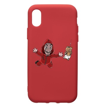 Husa de protectie Samsung Galaxy A01, La Casa De Papel, silicon, cu interiorul din material textil, protectie camera, Red, PR294 Husa de protectie Samsung Galaxy A01, La Casa De Papel, silicon, cu interiorul din material textil, protectie camera, Red, PR294